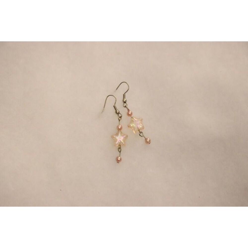 Pink sparkle star dangle drop earrings with stars and spheres, pink Barbie - Picture 4 of 4